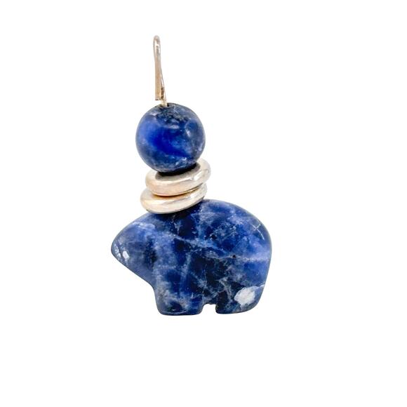 Vintage Sterling Silver 925 Blue Sodalite Bear Fetish Bead Pendant - Picture 2 of 8